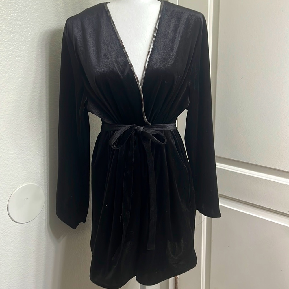 Vintage Faux black velvet above knee length robe